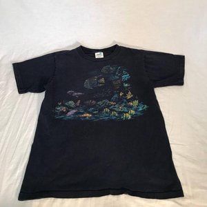 Vintage Aquarium Fish Graphic T-Shirt Mens Medium Blue Short Sleeve Shirt